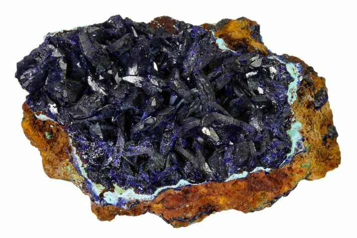 Sparkling Azurite Crystals on Chrysocolla - Laos #162577